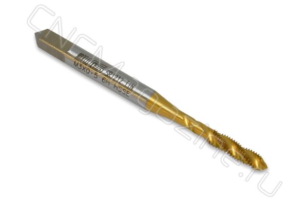 Метчик М3х0,5 HSS-E 6H спиральная канавка 38°, TiN (T02003)