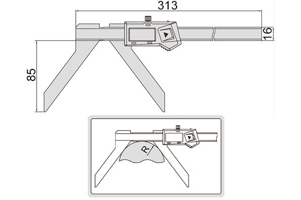 1189-200B Штангенциркуль цифровой радиусный 5-200 мм, 0.01 мм, губки 85 мм