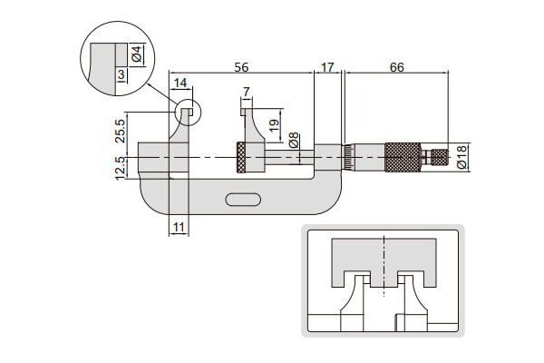 3238-25 Микрометр с боковыми губками 0-25 мм, 0.01 мм