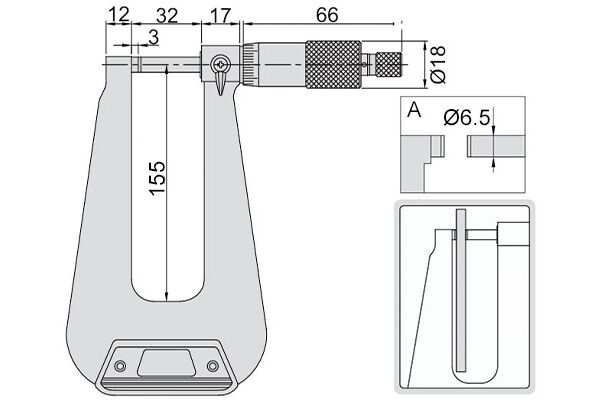 3239-253 Микрометр листовой МЛ 0-25 мм, 0.01 мм, глубина рамки 155 мм