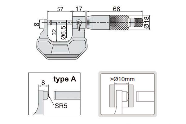 3260-50A Микрометр трубный МТ со сферической пяткой, 25-50 мм, 0.01 мм